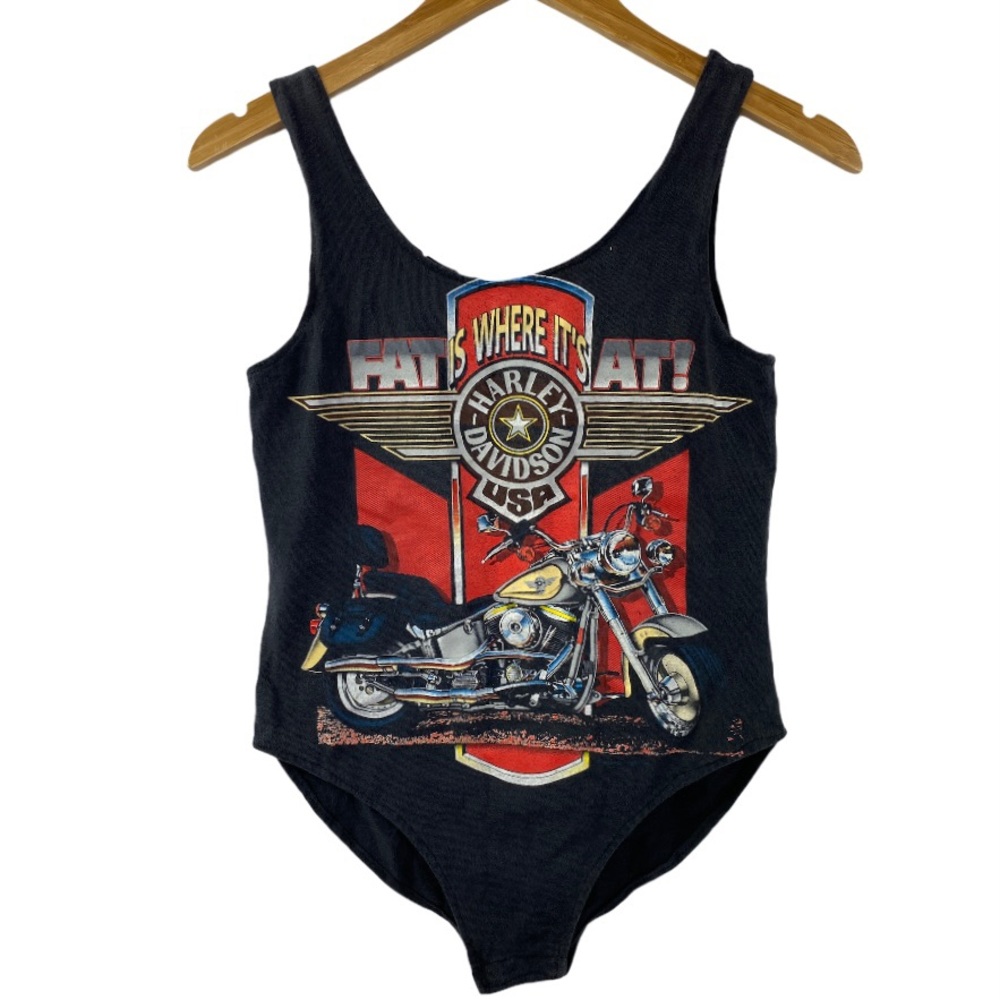 VTG 1992 Harley Davidson Upcycled Logo Bodysuit